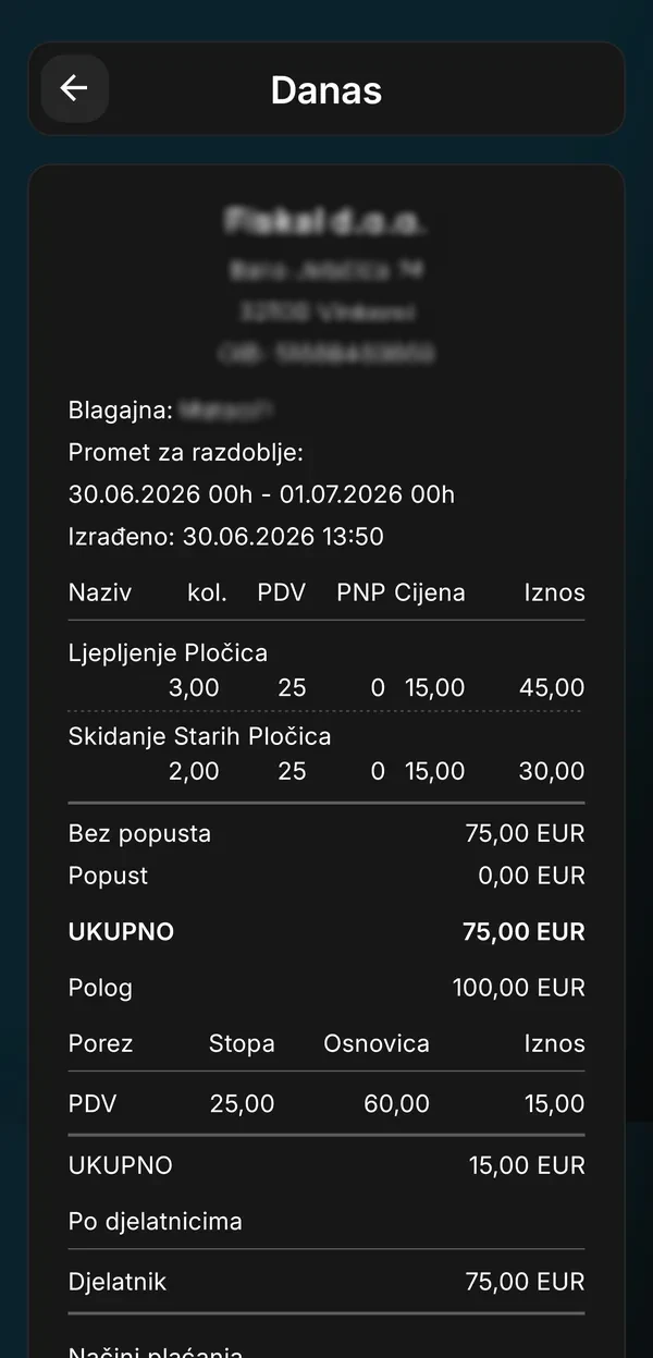 Izvještaj o prometu za razdoblje, spreman za ispis